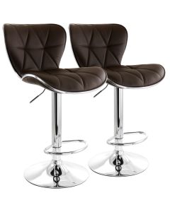 Elama 2 Piece Diamond Tufted Faux Leather Adjustable Bar Stool in Brown with Chrome Trim and Base